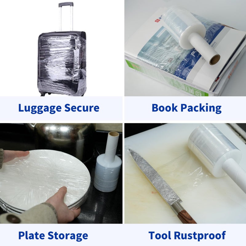 TAPEBEAR Stretch Wrap Film 4"" x 1000Ft Shrink Wrap Roll with Handle  60 Gauge Thick Durable Self-Adhering Clear Plastic Wrap Industrial Strength Pallet Shrink for Moving  Packing - Image 3